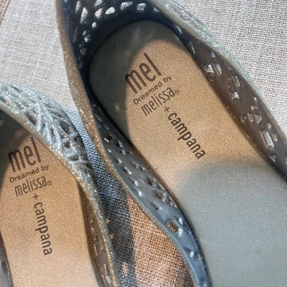Mel by Melissa Campana Zig Zag Silver Glitter Jelly Ballet Flats Kids Size 3
